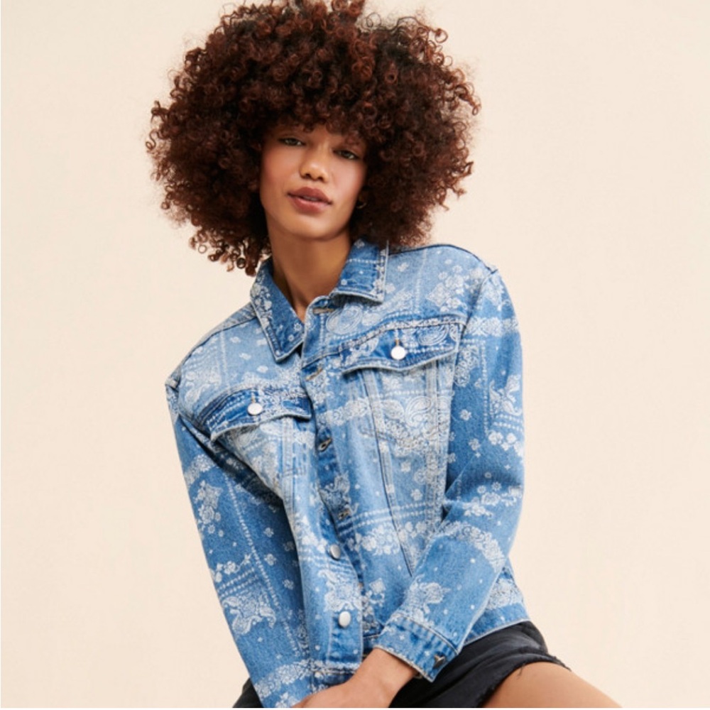 Nuuly Blue Paisley Jean Jacket